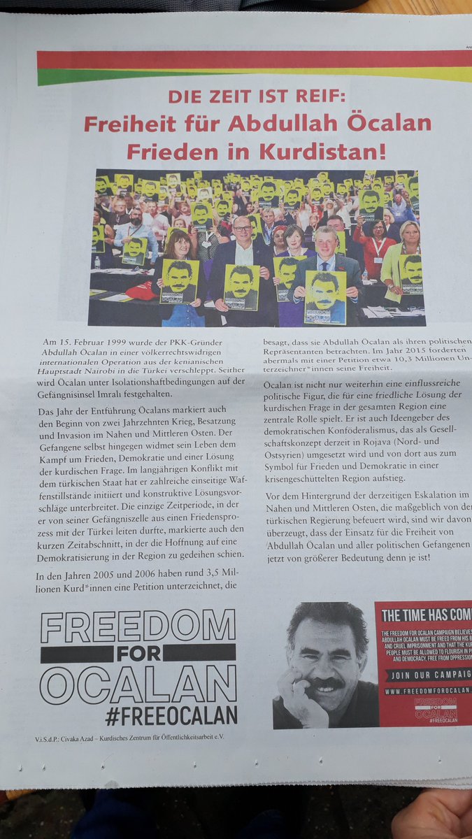 Free__Ocalan's tweet photo. Heute in der taz. #FreeOcalan @ocalanfree https://t.co/z2Y3yhSVIl