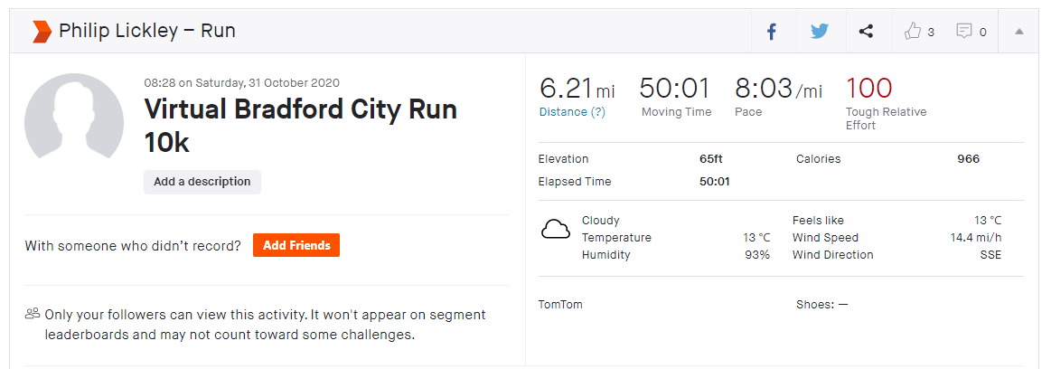 philiplickley's tweet photo. It's not my fastest ever 10k but I did it! #BCR2020 https://t.co/VBiD5w2yG8