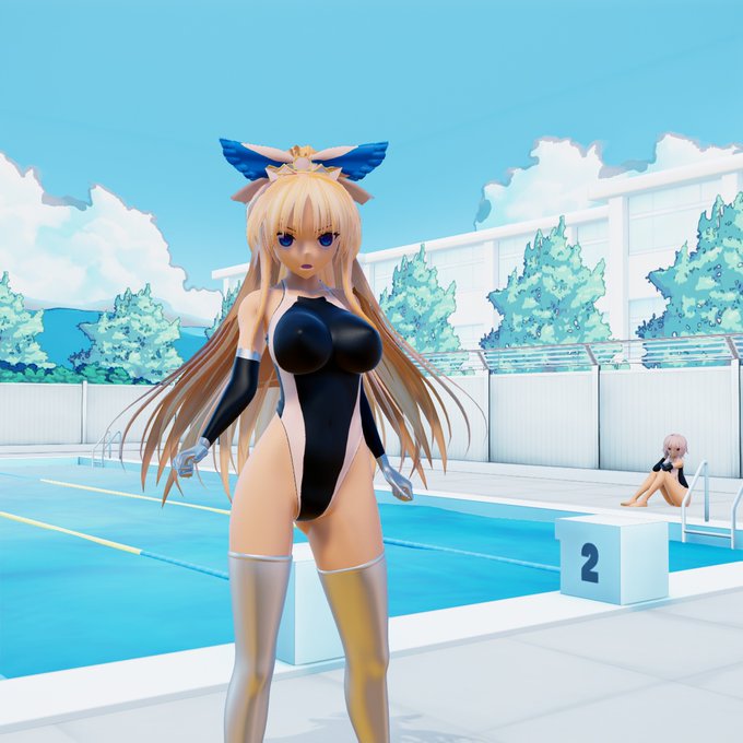 # 競泳水着の日#さんかくアート『光臨天使アクアフォーム・・!この姿になった以上、わたくしが水辺で不覚を取ることは決してありませんわ・・・・!!』 