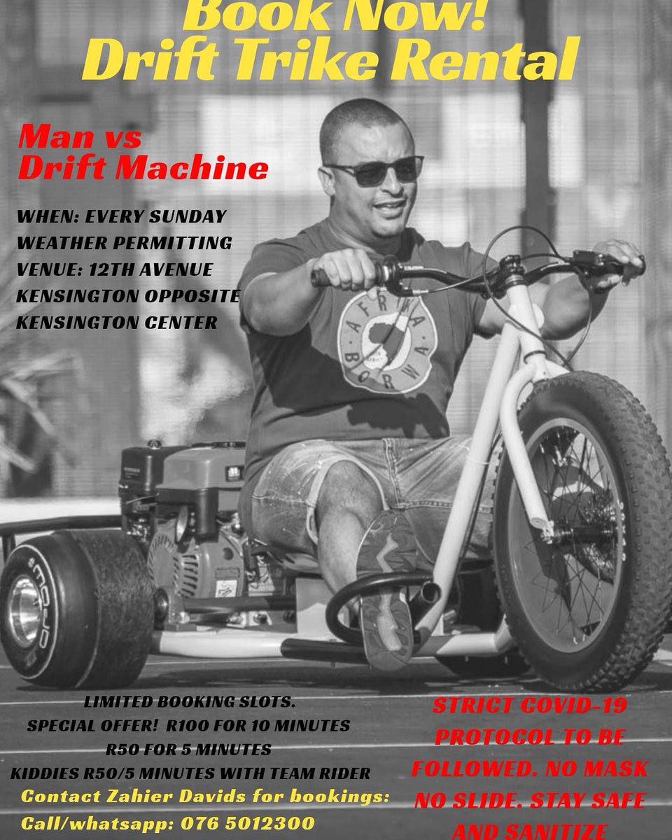 Come have a #SundayFunday with us. #DriftTrikeSouthAfrica #vandawaterfront #batterypark #clubmykonos #grandwestcasino #7starsenergydrink #kaapsebru #makingmemories #supportlocal #capeflatstourism #smallbusiness #madeinsa #madeincapeflats #capetown #handcrafted #flywheelbikes