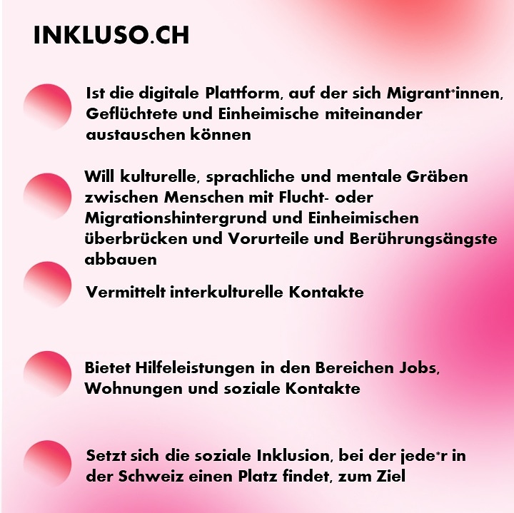 Registriere auch Du dich auf inkluso.ch und profitiere von unserem Service!

#inkluso #inclusion #diversity #refugees #helpinghand