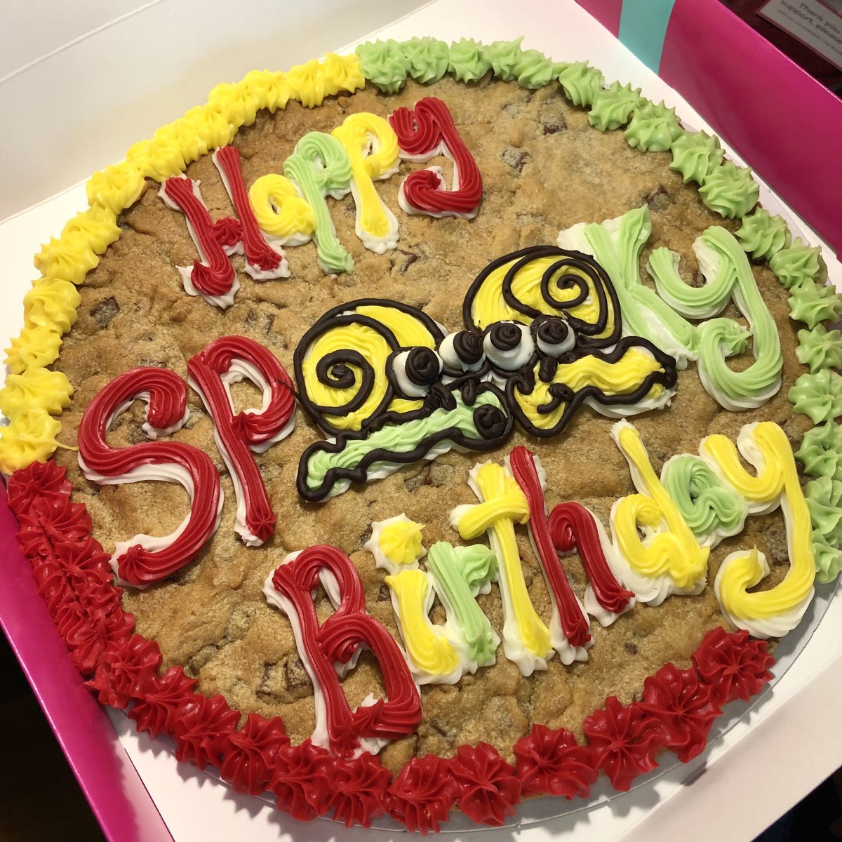 Pinkmoosely's tweet photo. @MilliesCookies MASSIVE thank you to the girl in the Cribbs Causeway store who always does amazing giant cookie decoration for us. 
Way to make a snail loving girly with a Halloween birthday, very happy!!!🎃 🐌 https://t.co/XFzdeKAsD3