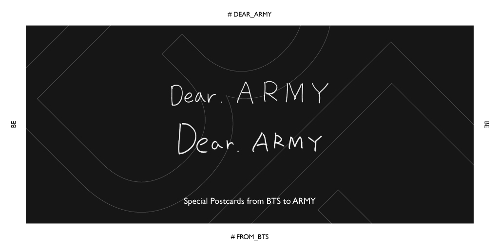 jungjeonggukk's tweet photo. “ DEAR ARMY “
For our beloved fans, our biggest voice and our universe. We write you this letter to let you know that we are truly thankful for all the love you give to us 💜
#Dear_ARMY #From_RM #From_Jin #From_SUGA #From_Jhope #From_Jimin #From_V #From_JungKook https://t.co/t3bRGLw1tQ