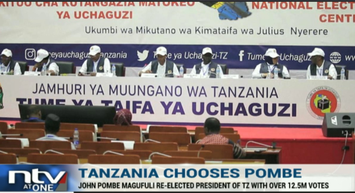 ntvkenya's tweet image. Tanzania Chooses Pombe:

Tanzanian President John Magufuli won a resounding election victory on Friday with 84% of votes, in a poll his main rival said was riddled with irregularities such as ballot box stuffing. #NTVAtOne