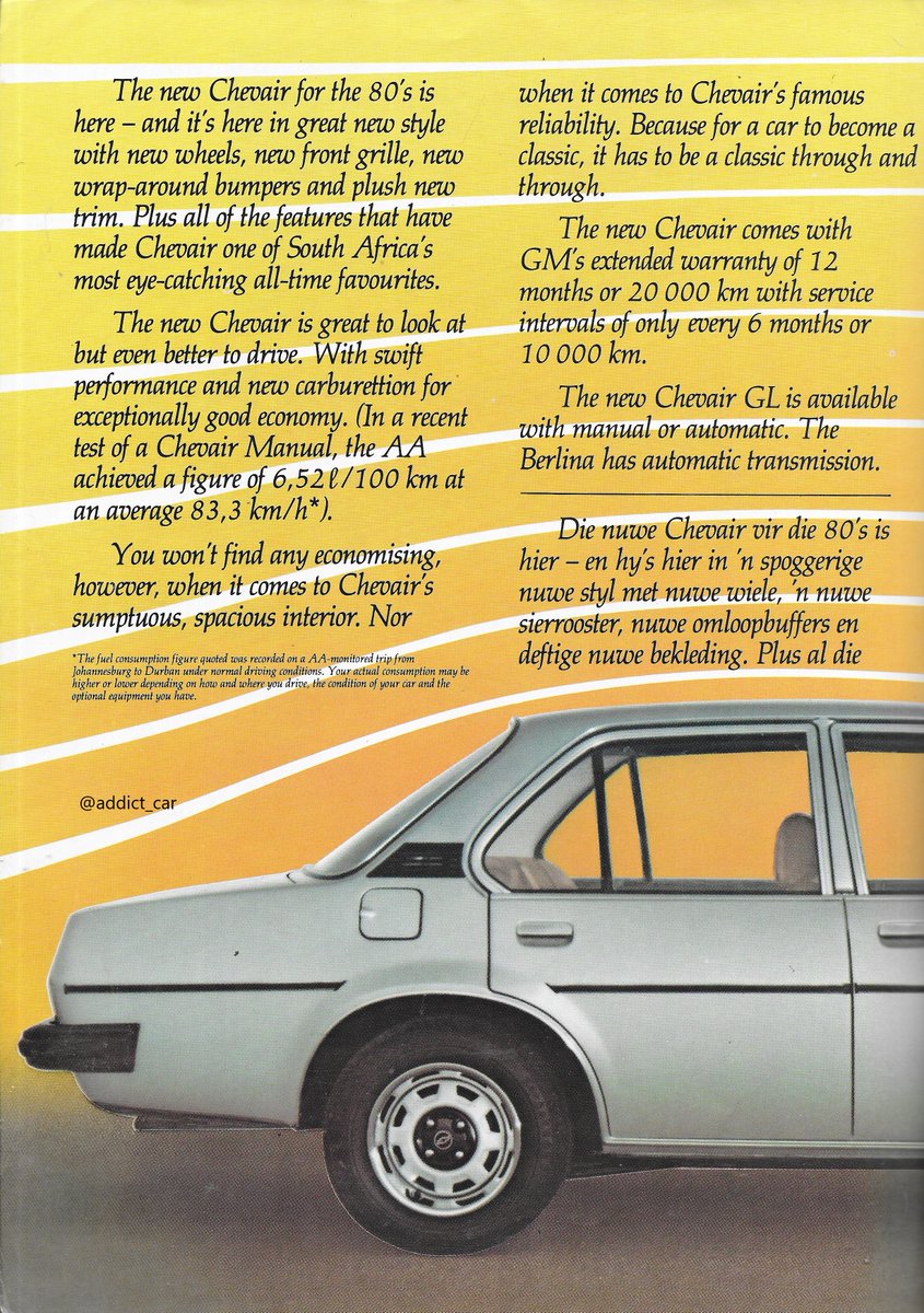 Carbrochureaddict Confusingly The South African Chevrolet Ascona Also Had A More Powerful Sister Model The Chevair Which Used The Sloping Nose Style Akin To The Opel Manta Vauxhall Cavalier This 1980