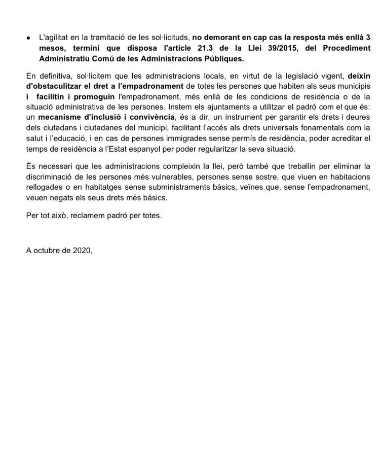 Amb la <a href="/fundacioficat/">Fundació FICAT #PadroXTotes</a> i totes les companyes que treballen dia a dia des dels respectius territoris, posem en marxa la campanya #PadroXTotes .
Garantim l’empadronament de les veïnes, independentment de la seva situació administrativa o habitacional. 
docs.google.com/document/d/1AU…