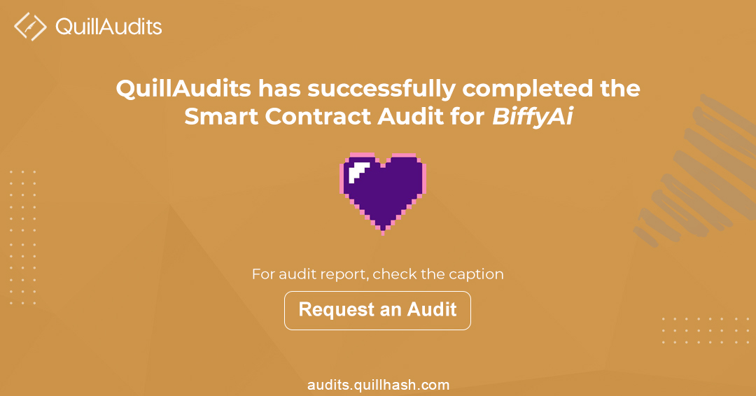 We are happy to announce, we have completed the smart contract audit for <a href="/BiffyAi/">Biffy.ai</a> 

For an audit, click:
audits.quillhash.com

#smartcontract #smartcontracts #Blockchain #ArtificialIntelligence