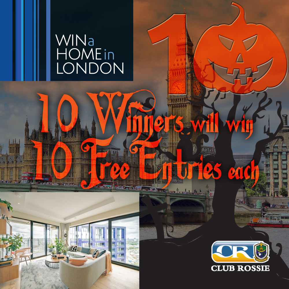 WinHomeLondon's tweet photo. As it's Halloween, we've a spooktacular Bonus Draw for you 👻 Enter our @clubrossie Win A Home In London draw by Monday, 2nd Nov &amp; you'll go into an additional draw to be one of 10 people who will win 10 FREE entries each! Enter here ➡️ https://t.co/7fox2oOoKW https://t.co/g7y7bSSUwD