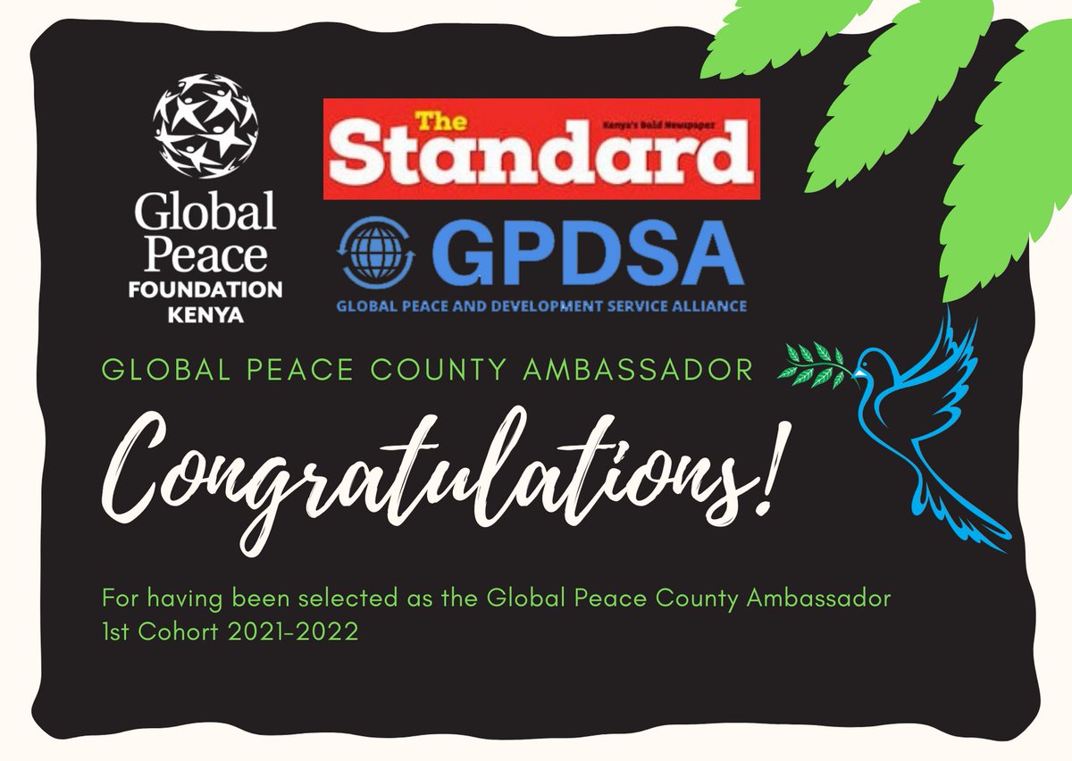 Thank you <a href="/GlobalPeaceKeny/">Global Peace Foundation Kenya</a> for the Opportunity to be the <a href="/GlobalPeace/">Global Peace Foundation</a> WAJIR County Ambassador. It's yet another opportunity to Serve Wajir and Peace Building.  " Nobody can bring us peace but ourselves.”