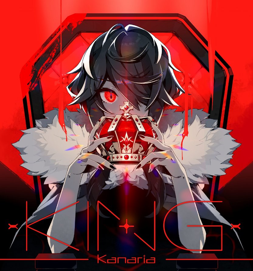 1girl crown black nails red eyes throne solo looking at viewer  illustration images