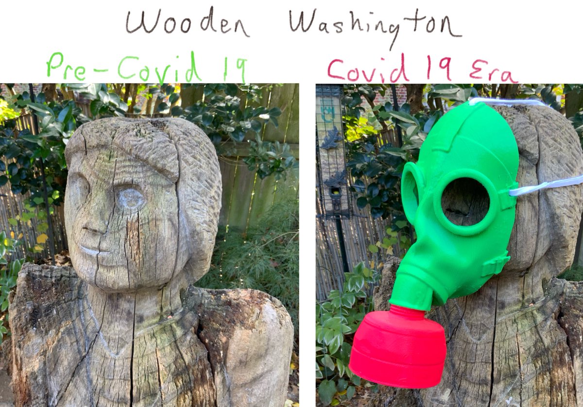 VCLatVCU's tweet image. Strange or Unusual Day 31: Wooden Washington with and without a 3-D printed World War II Italian gas mask.  Happy Halloween from the Virtual Curation Lab! #StrangeOrUnusual #virtualcurationlab