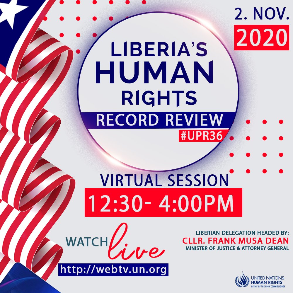 #Liberia’s human rights record will be examined by the Human Rights Council #UPR WG on 2nd November. 

<a href="/OhchrL/">OHCHR Liberia</a> is working with the Ministry of Justice to provide mechanism for virtual participation of the Liberian Delegation. 
Watch the live stream @ webtv.un.org