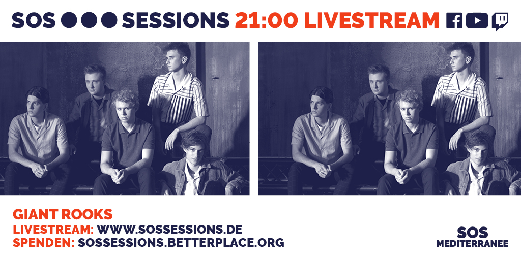 Um 21 Uhr geht Giant Rooks LIVE! twitch.tv/sossessions 

AnnenMayKantereit hat gestern stark vorgelegt: 18.889 Euro wurden während des Konzerts gespendet. Schaffen wir es, das heute zu toppen!?

#SOSsessions #TogetherForRescue #GiantRooks