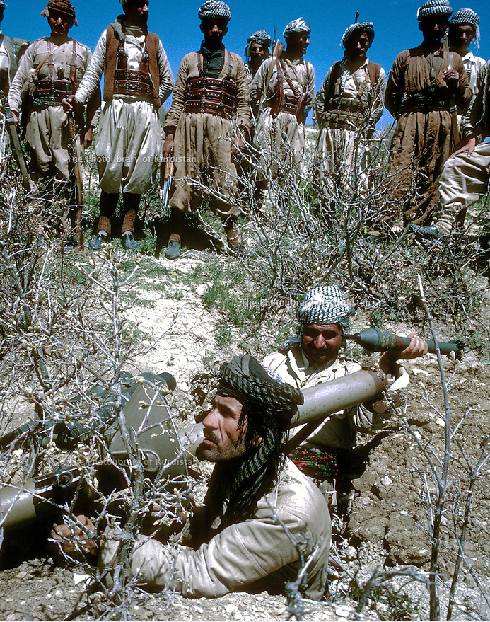 Peshmerga during training of an missile launcher, southern Kurdistan 1965