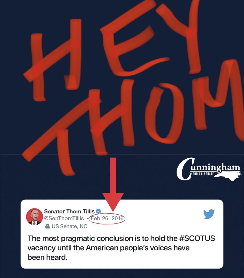 azbinkley's tweet photo. Hey @SenThomTillis #OneTermThom! You forgot to add: When the President is Black. Funny what you’ll do for an #Impeached, incompetent #IllegitimatePresident though. #TrumpFluffer #VoteHimOut2020 Elect @CalforNC https://t.co/SYZzD9CebL