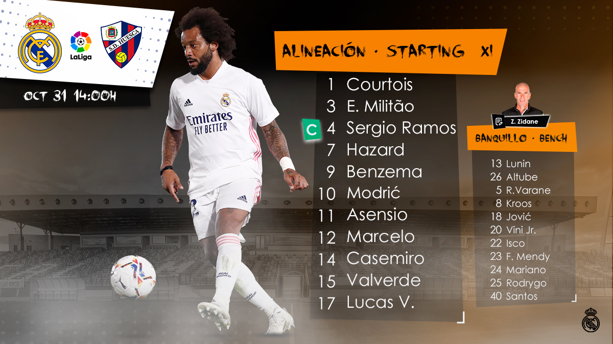 📋✅ Our starting XI 🆚 <a href="/SDHuesca/">SD Huesca</a>!
#RMLiga | #HalaMadrid