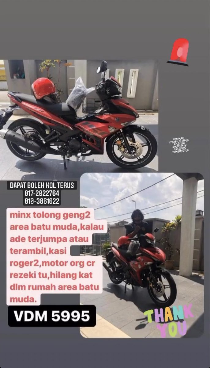 HafizAriffin's tweet photo. Guys, tolong. Motor cousin aku hilang kat area batu muda. Kalau jumpa boleh dm @SyahmiJibam personally. Tolong RT sekali. Thank you guys ! https://t.co/FPEKyTwRqe