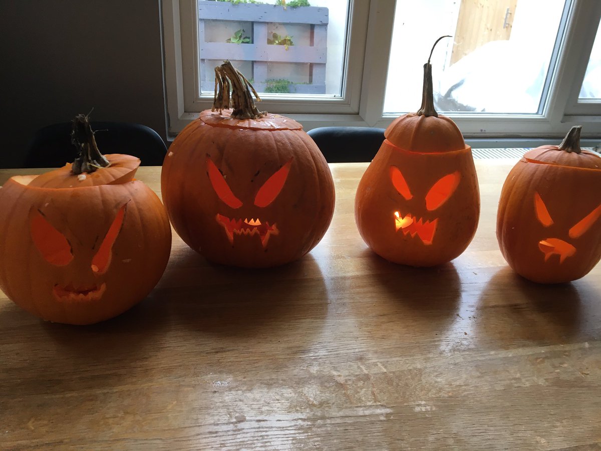 Wet day, perfect for carving pumpkins from allotment with 7 year old.