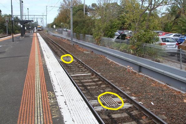 2/15 TPWS stands for Train Protection & Warning System and is known colloquially on the Railway as “The Grids”, for obvious reasons. Essentially, it is the speed police for trains. Grids are placed between the running rails in pairs like this.