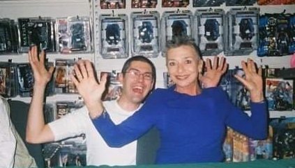 Today's Camping It Up photo is one of my all time favourites. Jacqueline Pearce was such a star and I'd thought she was brilliant for many years. I finally met her in 2003 and she really didn't disappoint. She flung her arms up into the Maximum Power pose with little prompting!