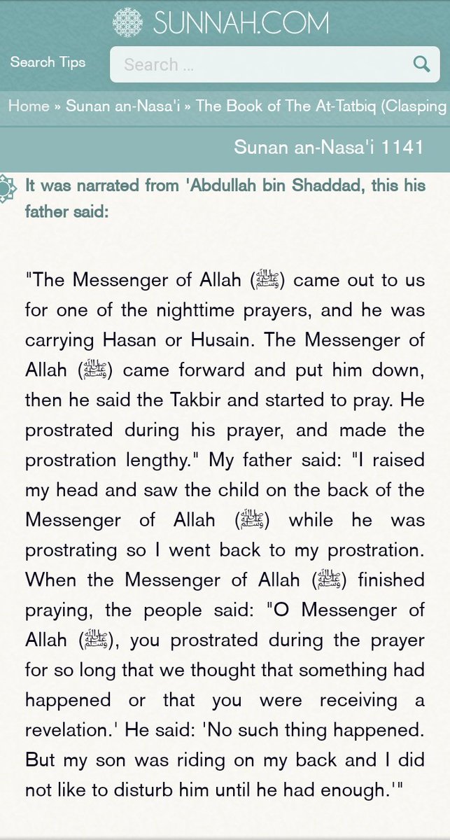 AfsarAli__'s tweet photo. One of my favorite hadiths ❤️

Prophet Muhammad (SAW) loved Imam Hussain (as) so much that once when the Holy Prophet was in sajda, Imam Hussain (a.s) then climbed on his back. The Holy Prophet remained in prostration until Imam Hussain (a.s) came down himself. 🥺 https://t.co/BmTJz63S0c