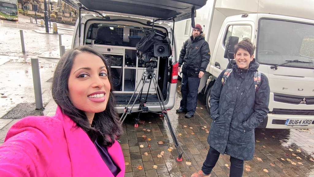 luxmy_g's tweet photo. The glamour of TV! Preparing to go live on @BBCNews at 1pm after being drenched in downpours🌧️ https://t.co/HOtWhvIAyj
