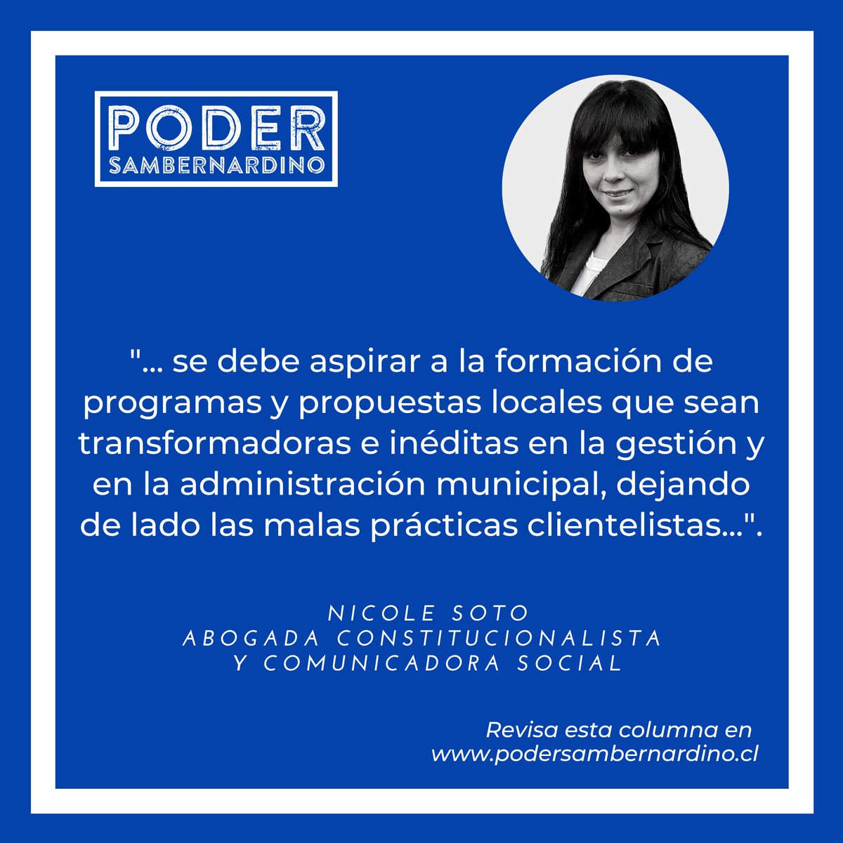 PSambernardino's tweet photo. #ColumnaSambernardina | "La revolución transformadora en la política sambernardina: ¿vamos en dirección correcta o nos perdimos en el camino?" por @NicoleSotoMada1, Abogada Constitucionalista y Comunicadora Social. Revisa la columna en https://t.co/BAdUICNGCC https://t.co/BWuMEvFmB9