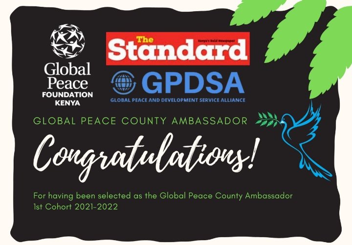 <a href="/GlobalPeaceKeny/">Global Peace Foundation Kenya</a> thank you for choosing me as the GLOBAL PEACE AMBASSADOR BUSIA COUNTY 🙏
