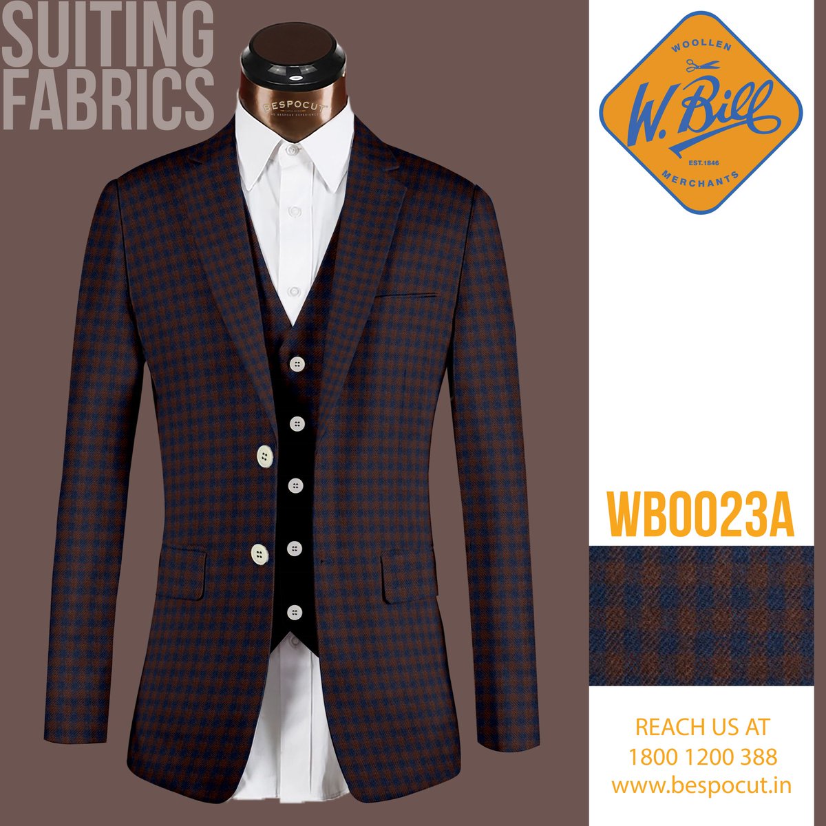 bespocut's tweet photo. WB0023A
100% Pure New Wool - Suiting Fabric
from W. Bill

To know more, reach us at
https://t.co/AxjAawvQ41
1800-1200-388

#bespocut #bespokeexperience #wbill #england #international #check #suit #fabric #pure #wool https://t.co/joY9kBdUJq