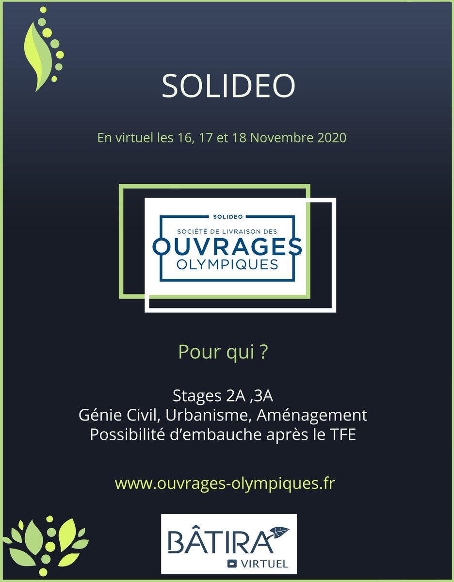 ForumBatira's tweet photo. SOLIDEO sera présent au Forum BATIRA 2020 !
Vous pouvez retrouver plus d'informations sur le site Internet https://t.co/oHk3KP5Afj.
Rendez-vous les 16,17 et 18 novembre sur Seekube !
L'équipe BATIRA 2020. https://t.co/pzxtgwOZT8