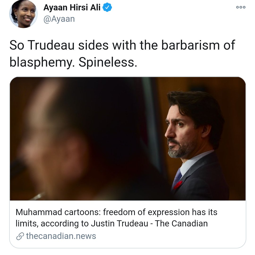 DeniseInCanada's tweet photo. Trudeau says that we cannot be blasphemous to the prophet mohammed and that we are not allowed to mock mohammed with mohammed cartoons. He says that it is islamaphobic.

But Trudeau is wearing a sweater that not only mocks Jesus, but also the last supper, and Christmas. 

@Ayaan https://t.co/O4WJBsaoBT