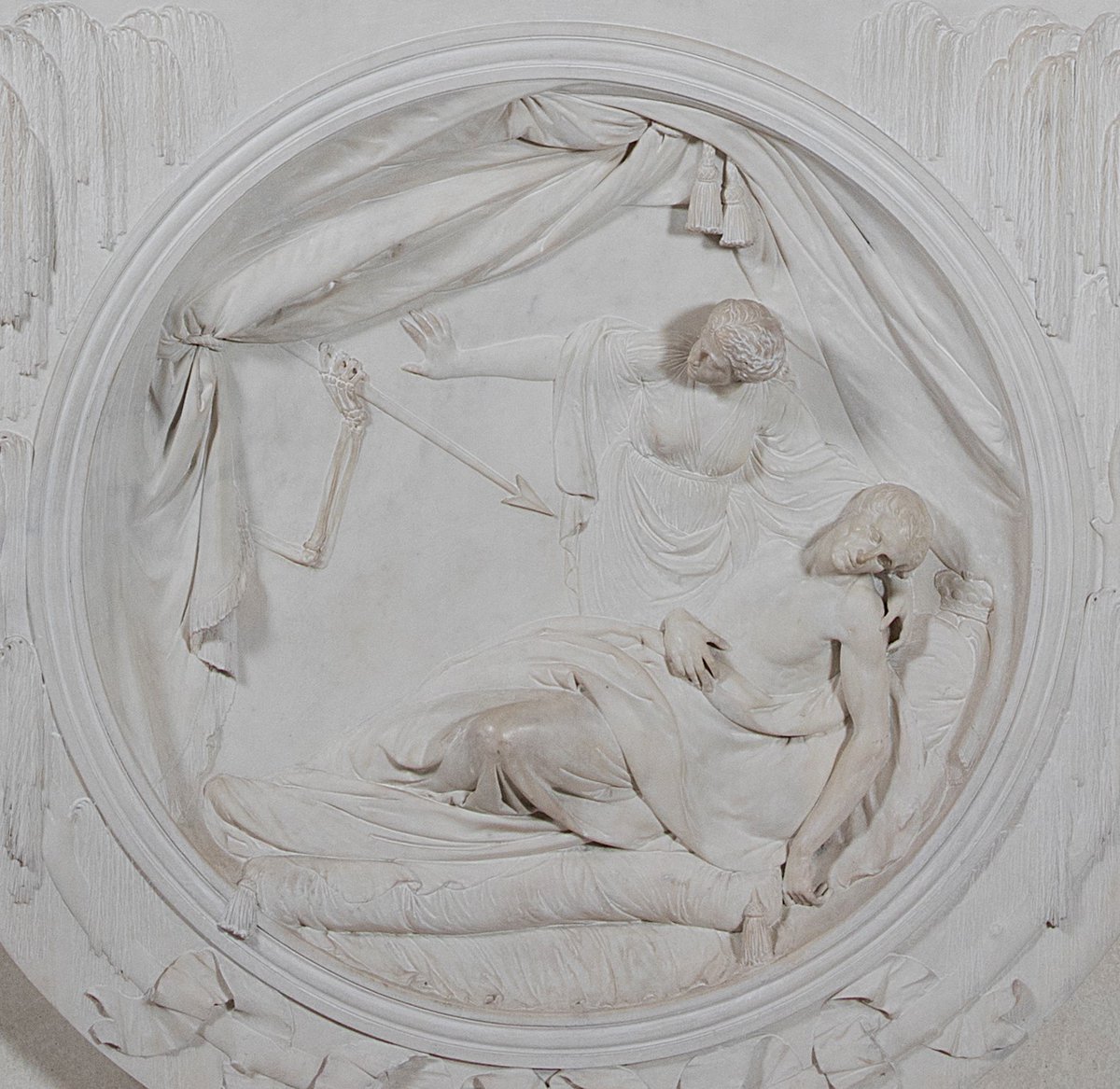 Speaking of graves... here's a creepy detail from our Tracton Memorial (1788) by sculptor John Bacon. A skeletal arm and hand emerge from behind the framing drapery and direct Death's arrow at the individual who is being memorialised: James Dennis, 1st Baron Tracton.