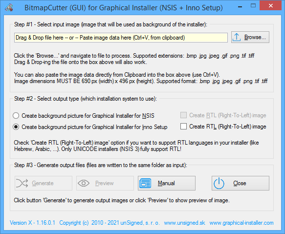 unsignedsw's tweet photo. We have totally reworked the BitmapCutter (GUI) for #GraphicalInstaller (both NSIS + Inno Setup).
Added option to paste image data directly from Clipboard (#GIMP, #photoshop, MSPaint, ... ) and generate the background on the fly: https://t.co/ATPwvzoAOp