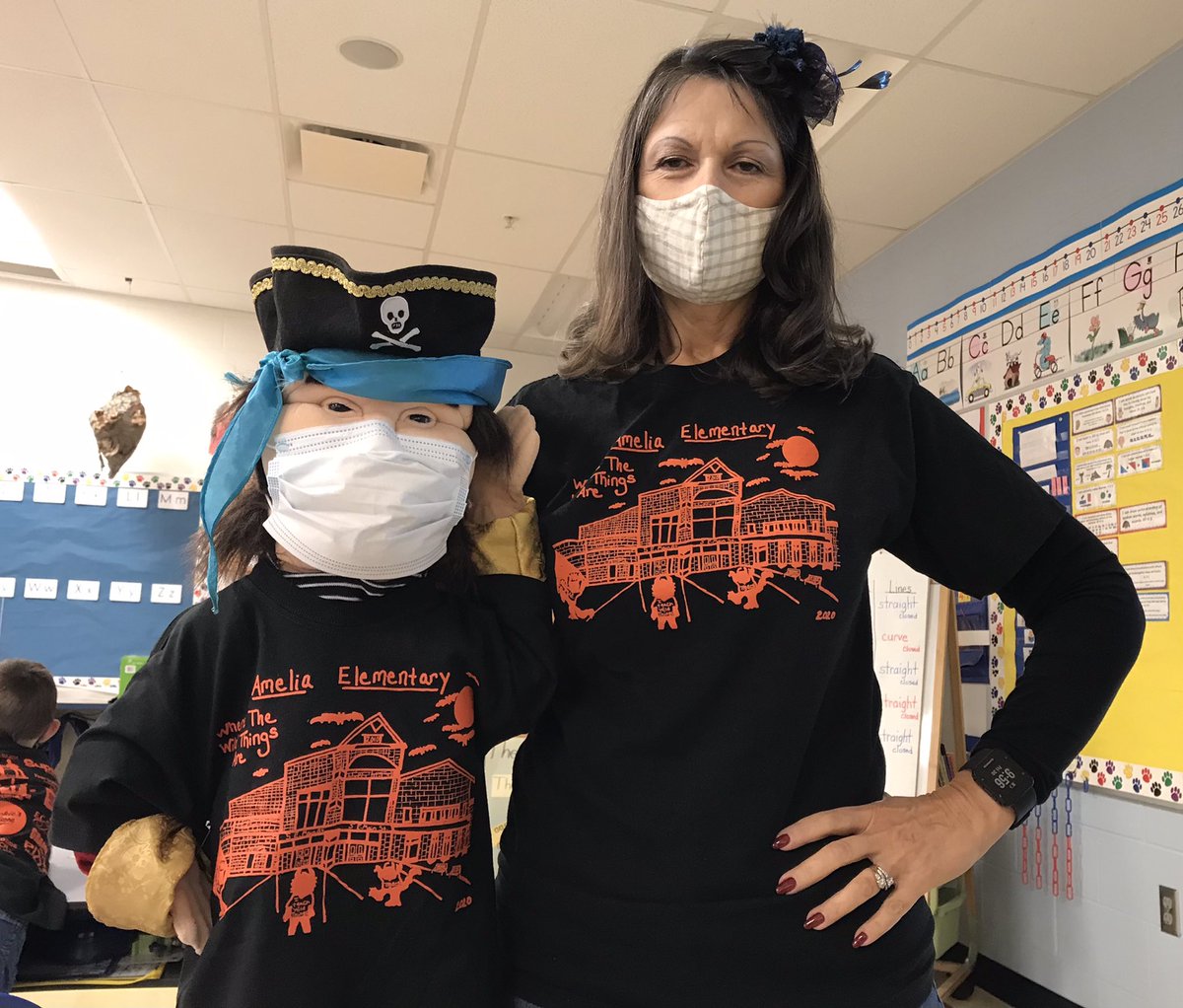 AE’s PTA held a drawing contest and the winner’s picture was put on t-shirts for everyone. The winner did a great job!  Bob requested a taller photographer because looking down made his eyes appear puffy. Alas, a tall photographer couldn’t be found in #Kindergarten. #WCconnects