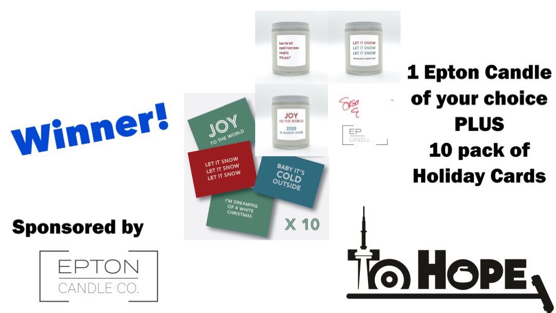 TOhopecurling's tweet photo. Congratulations to our winner, Christie Stevenson! Enjoy your @epton_candle_co  prize pack. We hope it brings you some light and laughter this holiday season!
#tohope2020 #torontohopecurling #wethehope #fundraisingevent #charityevent #charityfundraiser #torontocurling #curling https://t.co/mcNBFqrrqc