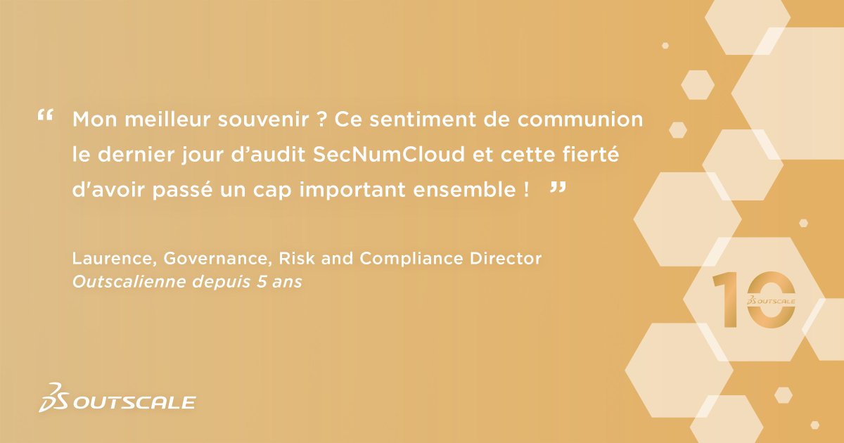 outscale_fr's tweet photo. 10 ans 🎉 #anniversaire
"Mon meilleur souvenir ? Ce sentiment de communion le dernier jour d'#audit #SecNumCloud et cette fierté d'avoir passé un cap important #ensemble", Laurence, Governance, Risk and Compliance Director

#Cloud #parcours #témoignage https://t.co/Z44TZxux6W