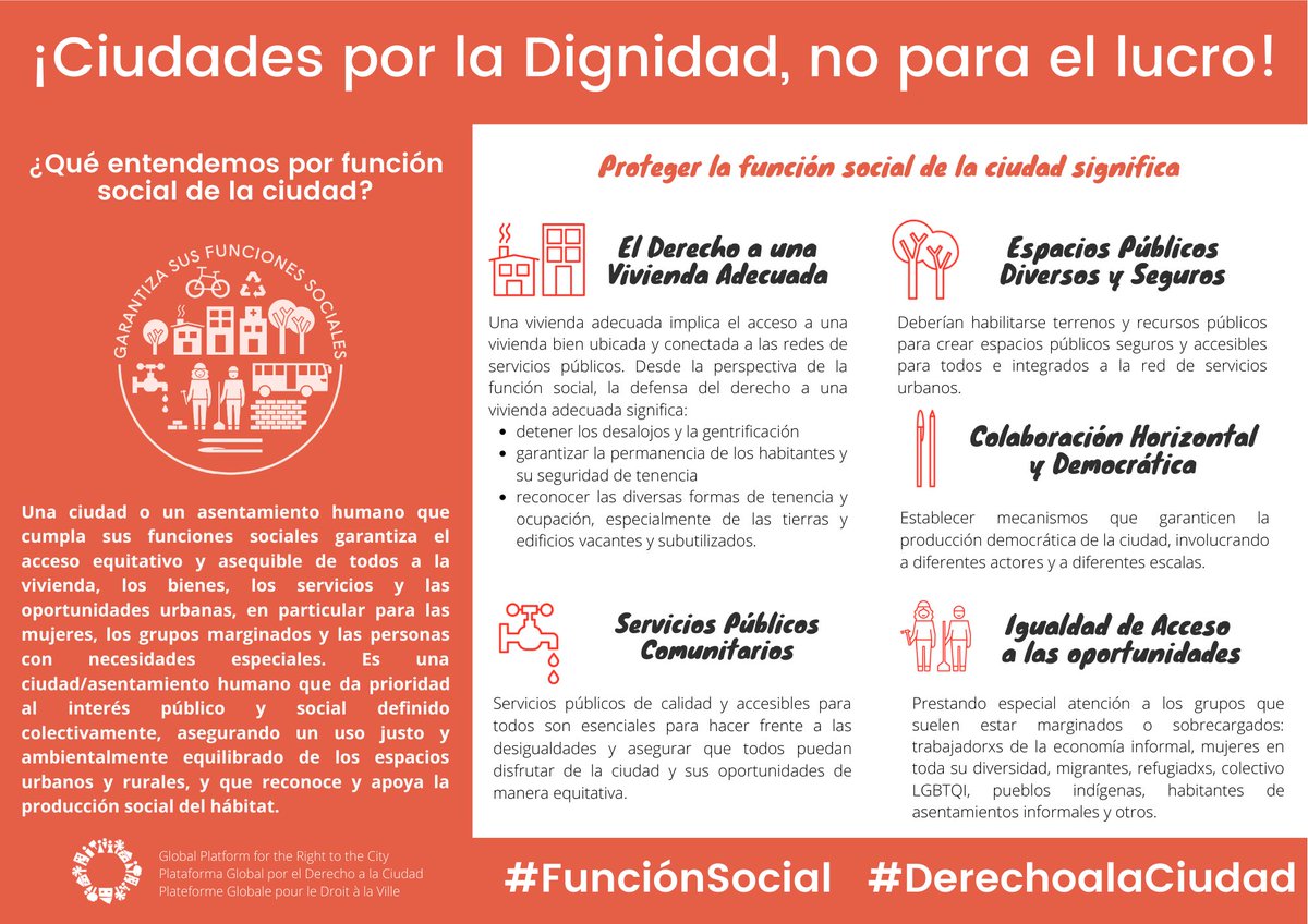 Demandamos compromiso con la #FunciónSocial y #DerechoALaCiudad:

🏘️#DerechoalaVivienda
🏫 Servicios Públicos Comunitarios
🏞️ #EspaciosPúblicos diversos y seguros
💸#EconomíaSocialSolidaria
💬 Colaboración democrática
🙌🏼 Disfrute de la ciudad y sus oportunidades