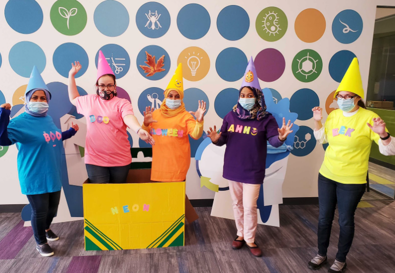 Addgene's tweet photo. ποΈπ Love this Halloween costume contest submission from the lab team! Isn't it cool that the crayon colors also match most of the Addgene mural? #LifeAtAddgene https://t.co/vhFNgcGF3p