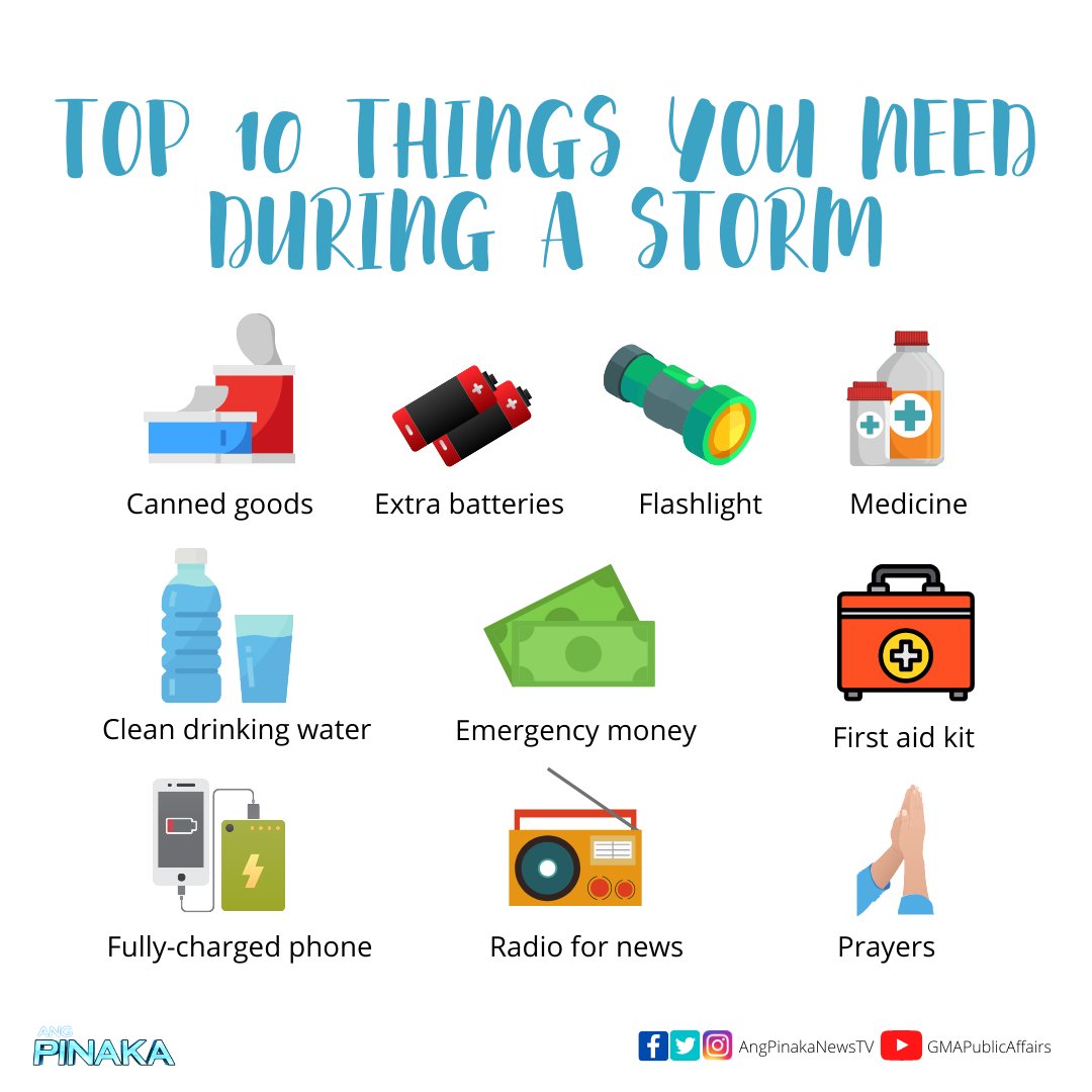 AngPinakaNewsTV's tweet photo. Here are the Top 10 things you need during a storm. Stay safe and dry, everyone! ☔ #AngPinaka https://t.co/M38XlrbHja