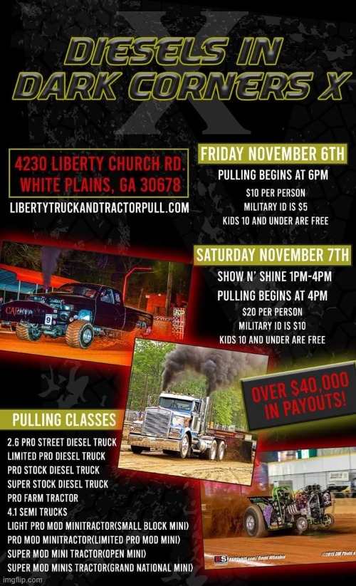 beermoneypull's tweet photo. Diesels in Dark Corner White Plains, GA Nov 6-7. We will be there!!!!!!!!!!!! #tractorpulling #truckpulling #dieseltrucks #letsgrowpulling https://t.co/brcsjl5Shk
