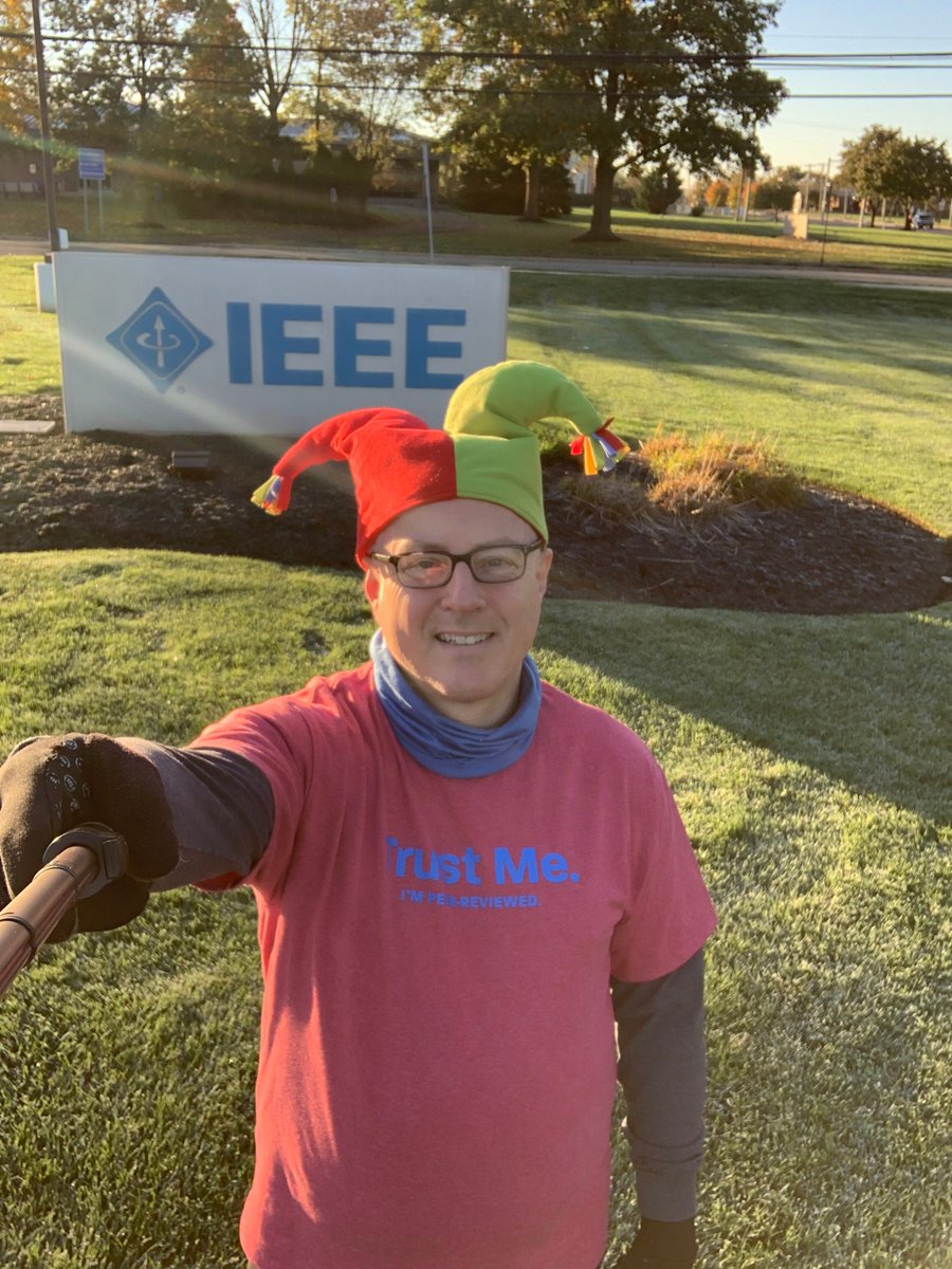 Got up this morning, put on a funny hat, and ran a (virtual) 5K with the IEEE publications team to raise funds for Breast Cancer awareness. #IEEE