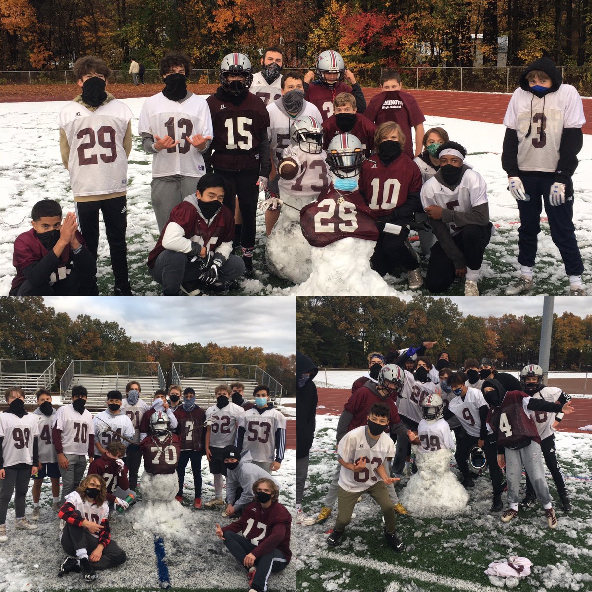Farmington_FB's tweet photo. How else would we end a practice in 2020 than with a #snowmancontest ... congrats to our top three teams, when building your snowman remember, #everythingmatters @1FarmingtonHS https://t.co/R6kL12BtNj