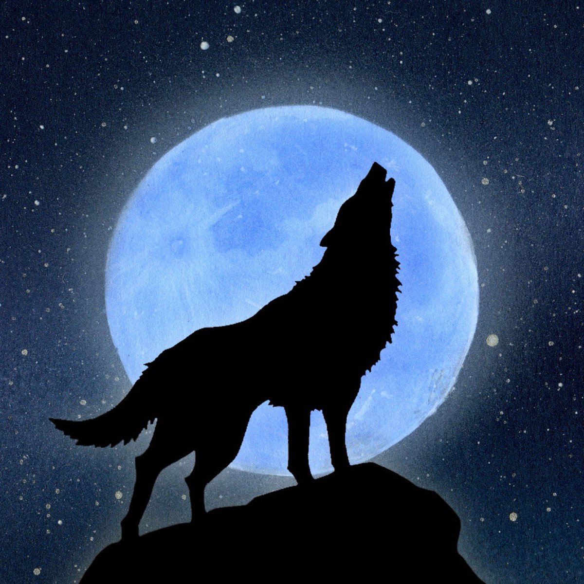 イラスト 赤い月とオオカミ