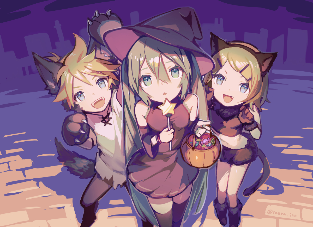 初音ミク ,鏡音レン ,鏡音リン 「「Trick or Treat?」
#ハロウィンイラスト #VOCALOID 」|エラ呼吸のイラスト