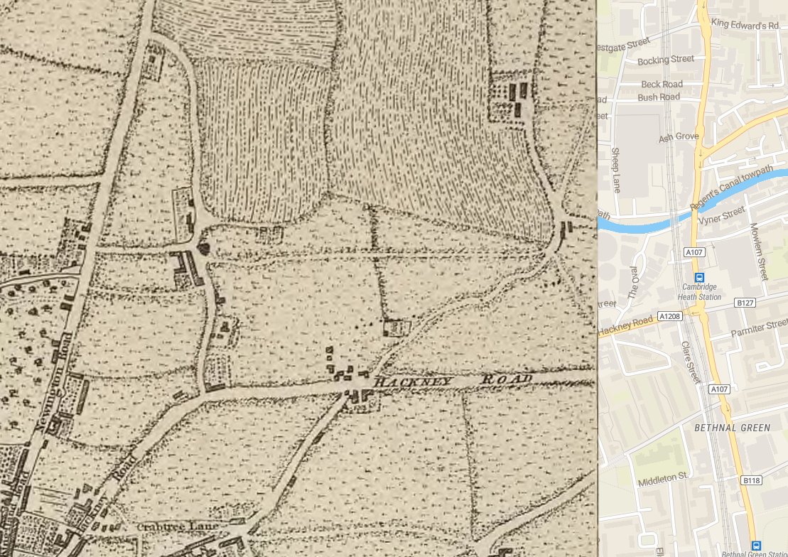 Just for some context here is a map of the area from 1775 overlaid on a modern map for context. And a graded map to see more clearly what was there.