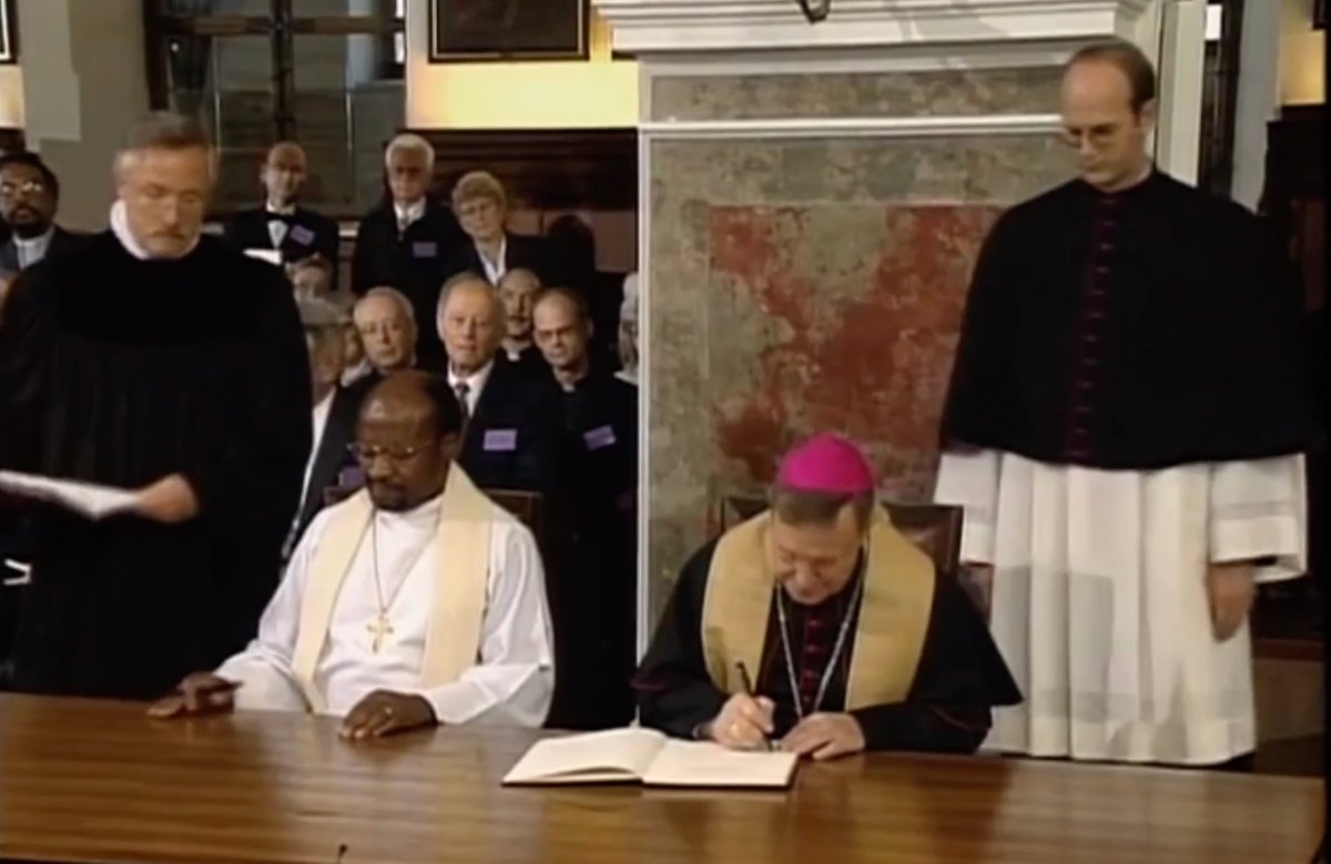 On 1999 in  #Augsburg they reached an agreement on this fundamental issue. The Joint Declaration on the Doctrine of Justification (JDDJ) was signed by German  #Cardinal Walter Kasper for the  #Vatican and  #Zimbabwean LWF  @lutheranworld general-secretary Dr. Ishmael Noko