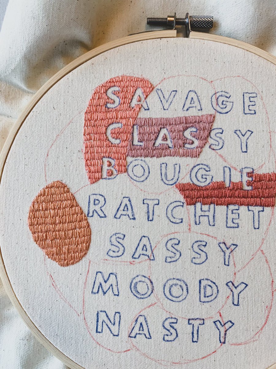 sparklymouse's tweet photo. all the textures 
.
.
.
#savage #classy #boujie #ratchet #sassy #moody #nasty #tiktok #megantheestallion #songlyrics #colourblock #textileart #pastel #artwork #illustration #instaart #embroideryart #handembroidery #stitch #embroideryartist #dmcthreads #dmcfloss #typography https://t.co/zHGHPBoQZO