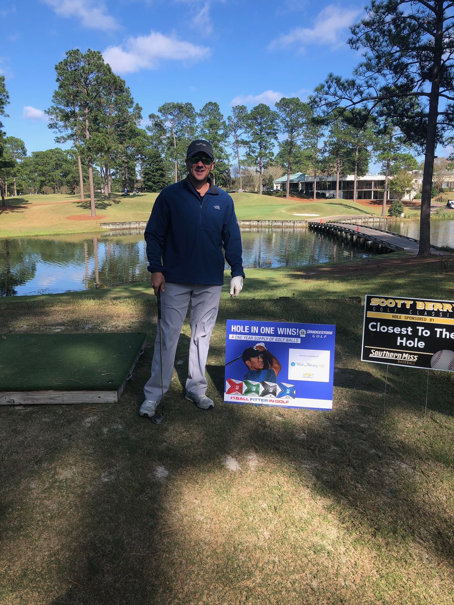 SouthernMissBSB's tweet photo. Congratulations to Kable Wedgeworth on hitting a HOLE IN ONE on the Closest to the Hole yesterday in the Scott Berry/Corner Market Golf Classic. Kable wins a fabulous recliner chair sponsored by MisKelly Furniture and several other prizes. #ETM https://t.co/a2Pqp1ViKE