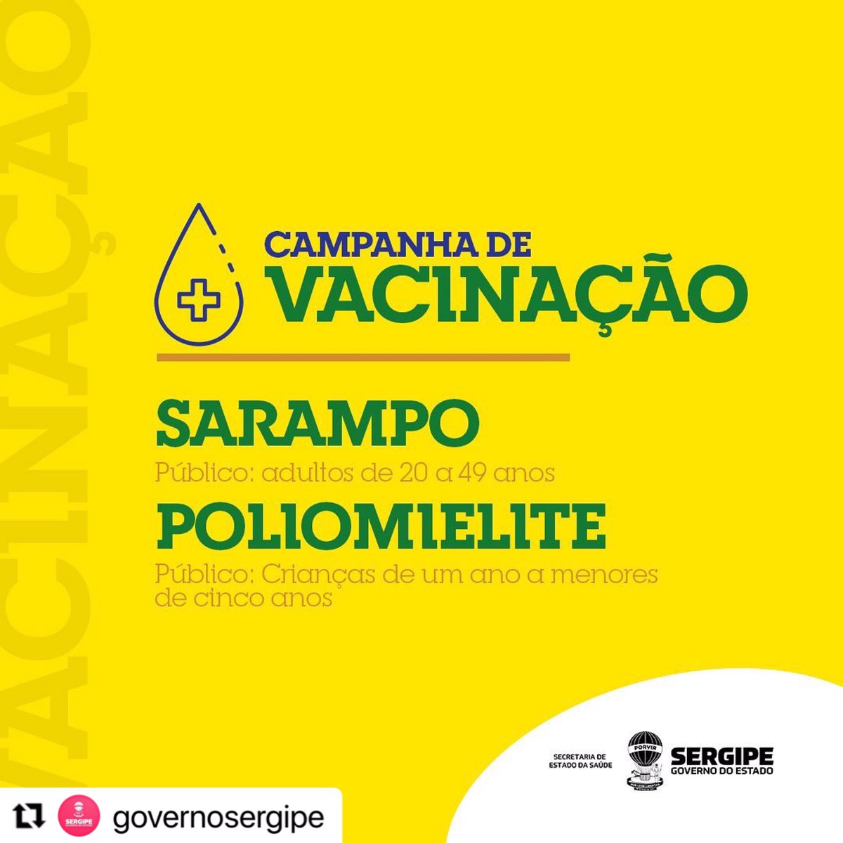 ipesaude's tweet photo. #Repost @governosergipe with @make_repost
・・・
As campanhas de vacinação contra o sarampo e a poliomielite foram prorrogadas! Adultos e crianças têm até o dia 13 de novembro para se imunizar contra estas doenças.

#VacinarÉProteger https://t.co/HwKfORawP7