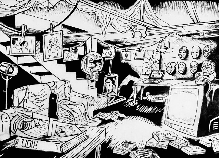 dmsart_99's tweet photo. Happy Halloween folks!🎃 👻 
Here’s a project I did for school of a serial murderer’s college dorm room as part of a horror movie pitch.
Stay safe everyone!

#happyhalloween #spookyseason #horrormovie #horrorart #environment #environmentart #visualdevelopment #illustration https://t.co/FFvSlFag0B